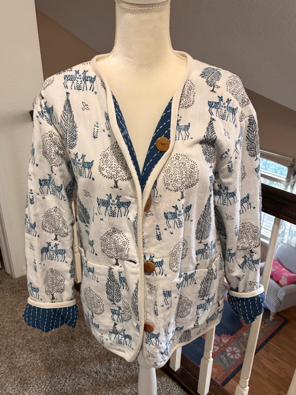 Emerson Fry Woodland Fawn Print Reversible Quilted Jacket
